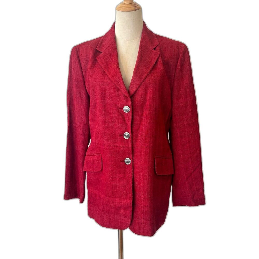 Vintage Ann Freedberg Red Three Button Blazer Women's 10 Lined Silk/Linen